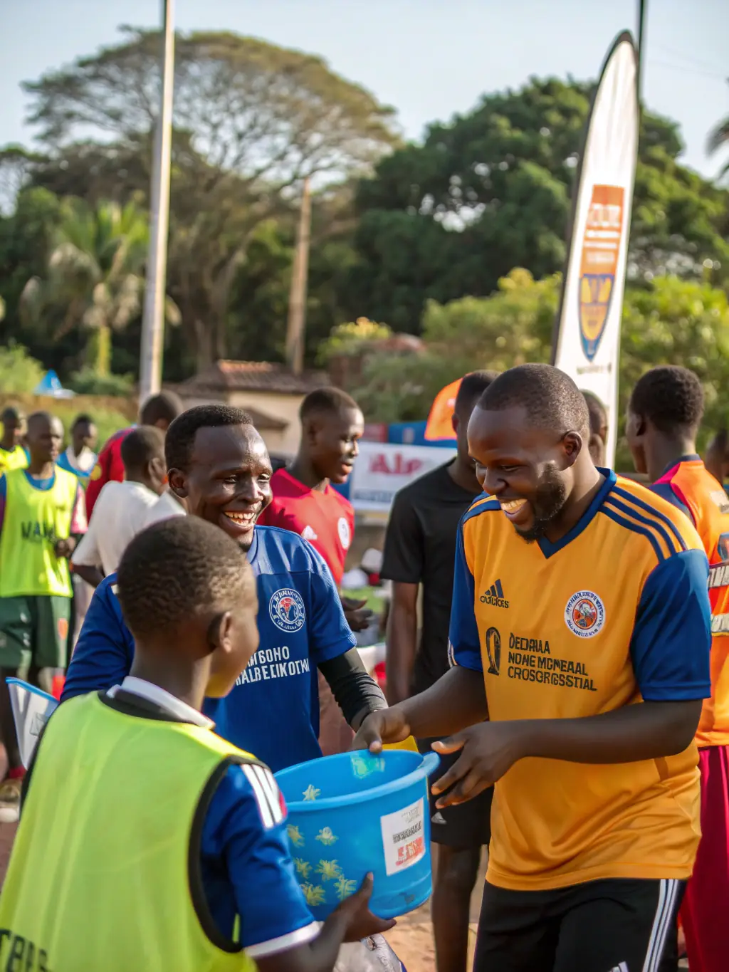 Image of ROCHEFORT FOOTBALL CLUB players participating in a local community outreach event, interacting with residents and promoting the benefits of sports.