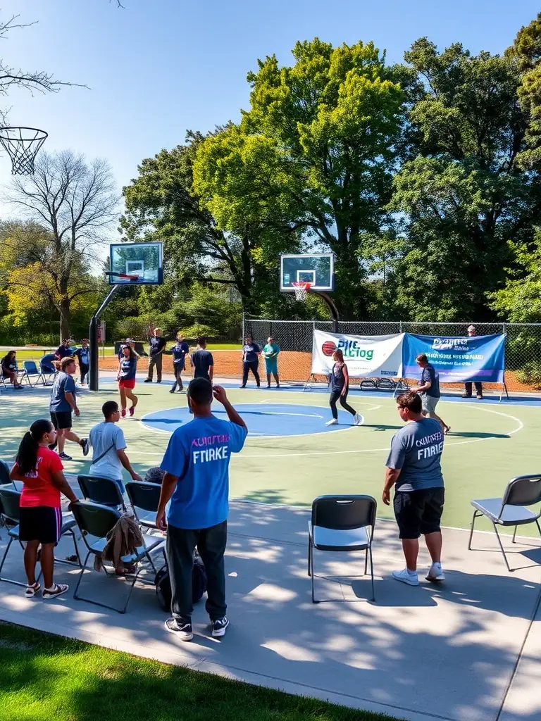 An image of volunteers and staff setting up for a football tournament at Rochefort Football Club, showcasing the club's dedication to organizing competitive events.
